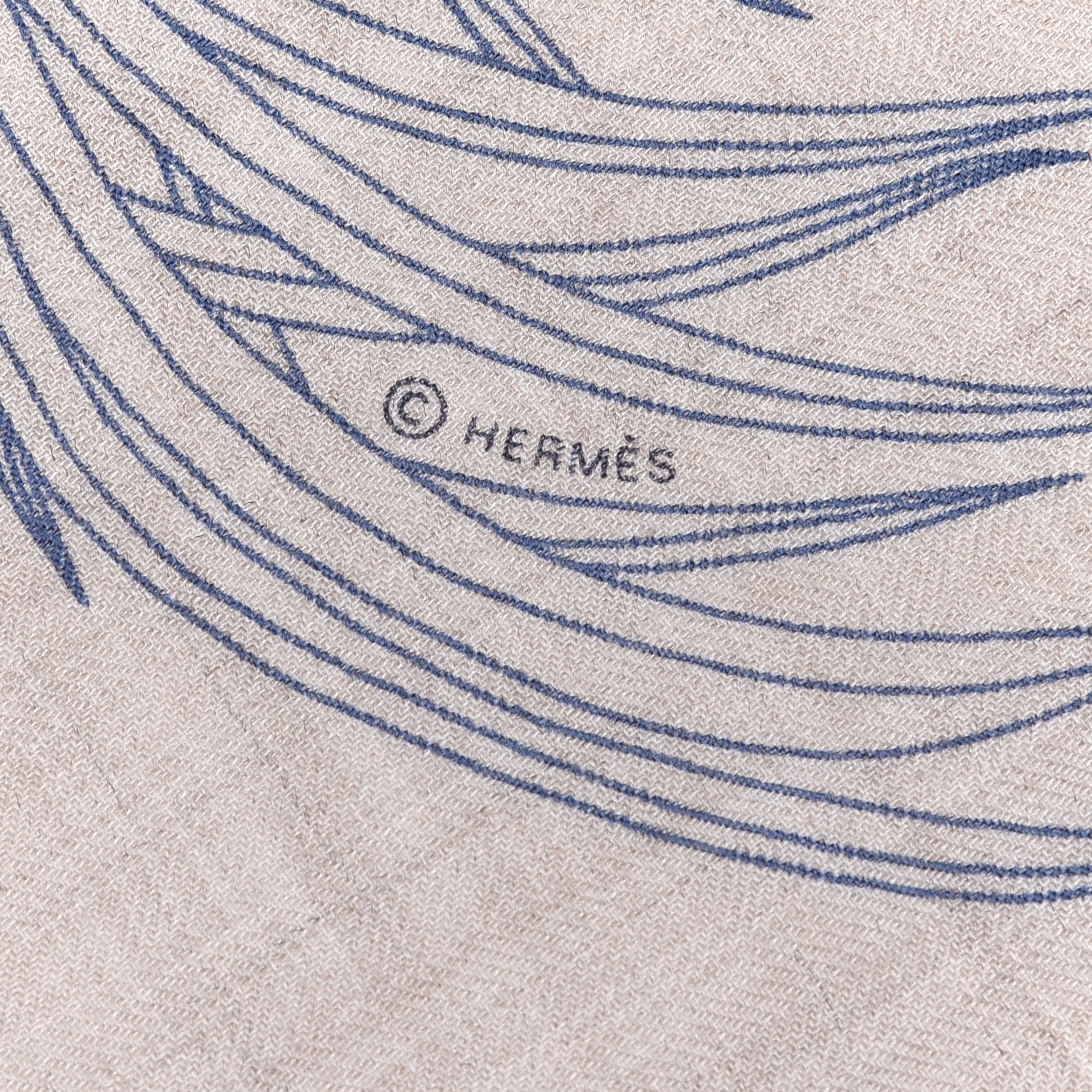 Hermes Cashmere Silk Index Palmarum Finesse Shawl 140 Naturel Bleu 4 of 5