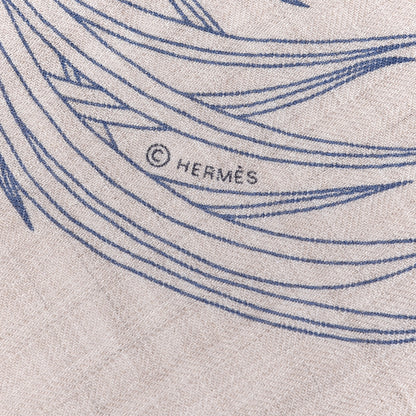 Hermes Cashmere Silk Index Palmarum Finesse Shawl 140 Naturel Bleu 4 of 5