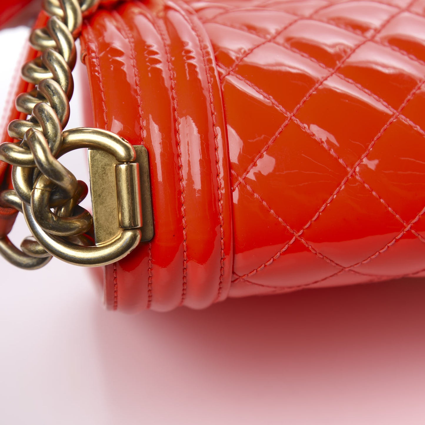 Patent Quilted Medium Boy Flap Orange