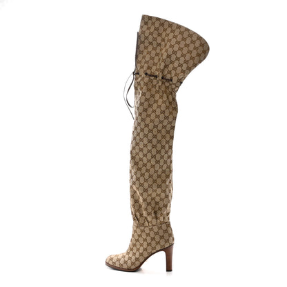 Gucci Monogram Over the Knee Boots 40 Beige Ebony 1 of 6