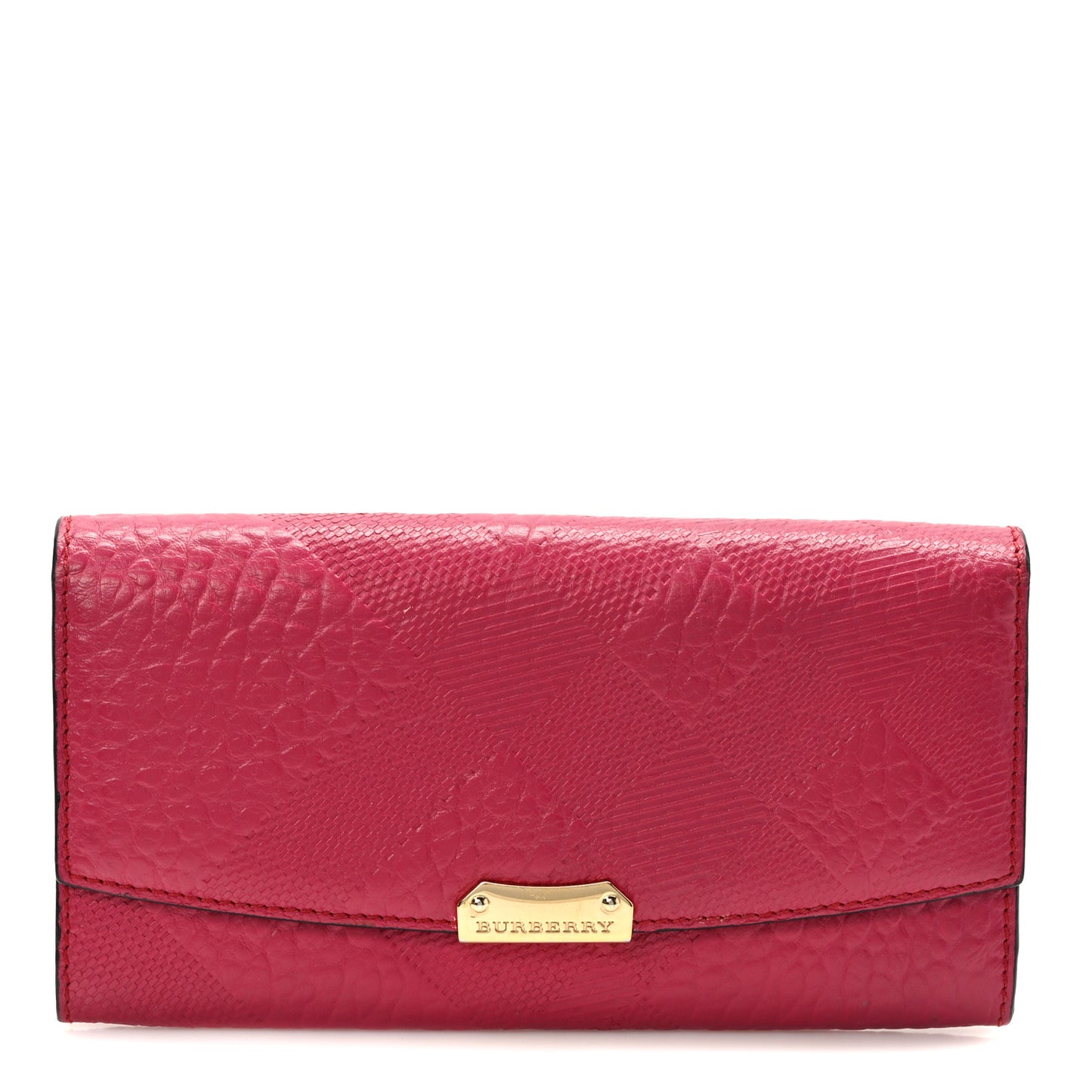Signature Grain Calfskin Check Embossed Porter Continental Wallet Dark Plum