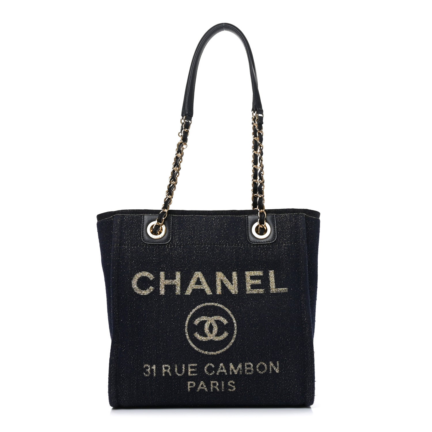 Chanel Lurex Canvas Mini Deauville Tote Navy Blue Gold 1 of 10