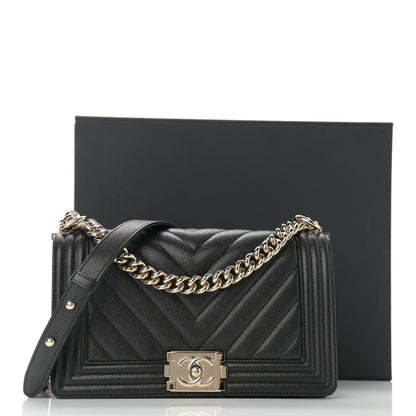 Chanel Caviar Chevron Quilted Medium Boy Flap Black 12 of 12