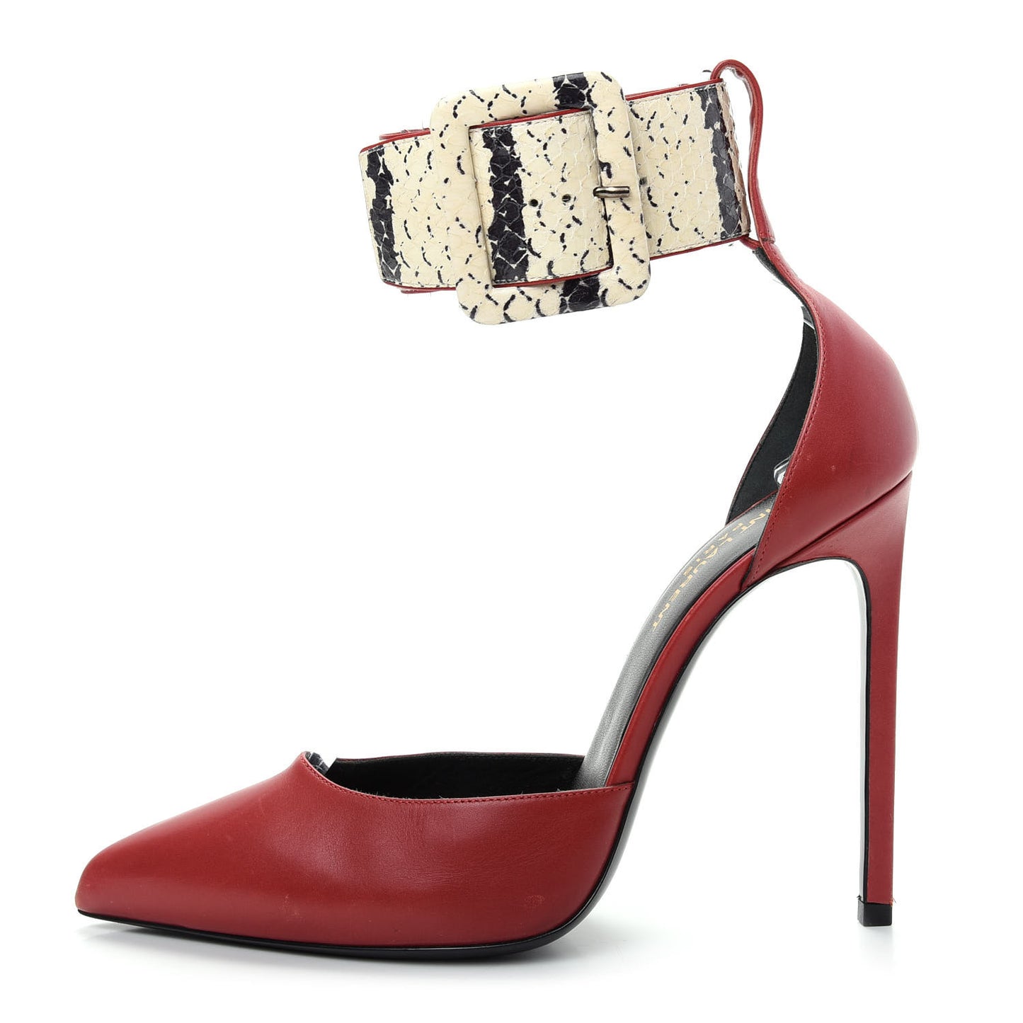 Calfskin Snakeskin Ankle Strap Pumps 38.5 Red Cream