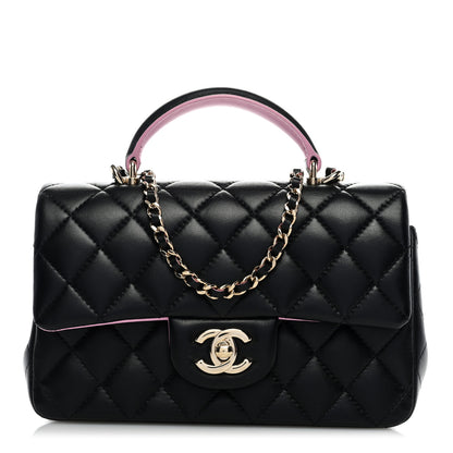 Chanel Lambskin Quilted Bi-Color Mini Top Handle Rectangular Flap Black Lilac 1 of 9