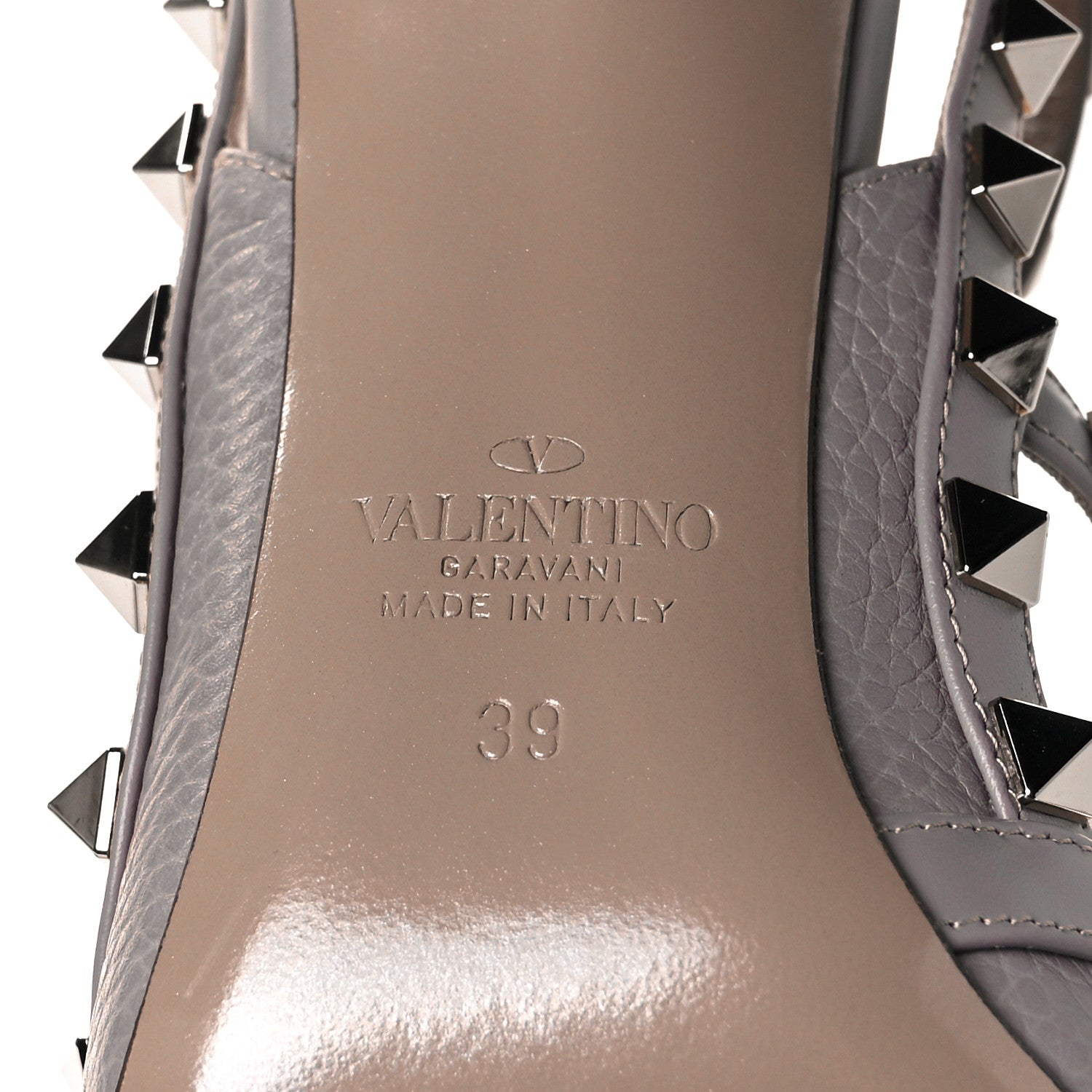 Valentino Garavani Pebbled Calfskin Rockstud Ankle Strap Pumps 39 Poudre 6 of 9