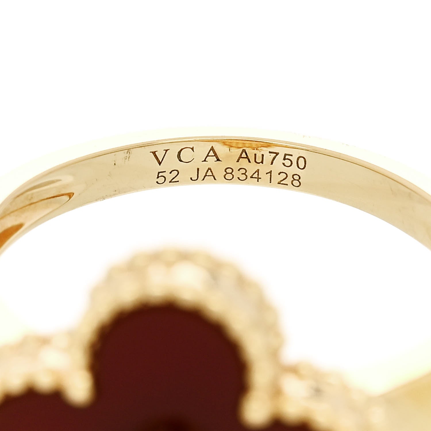Van Cleef & Arpels 18K Yellow Gold Diamond Carnelian Vintage Alhambra Ring 52 6 5 of 6