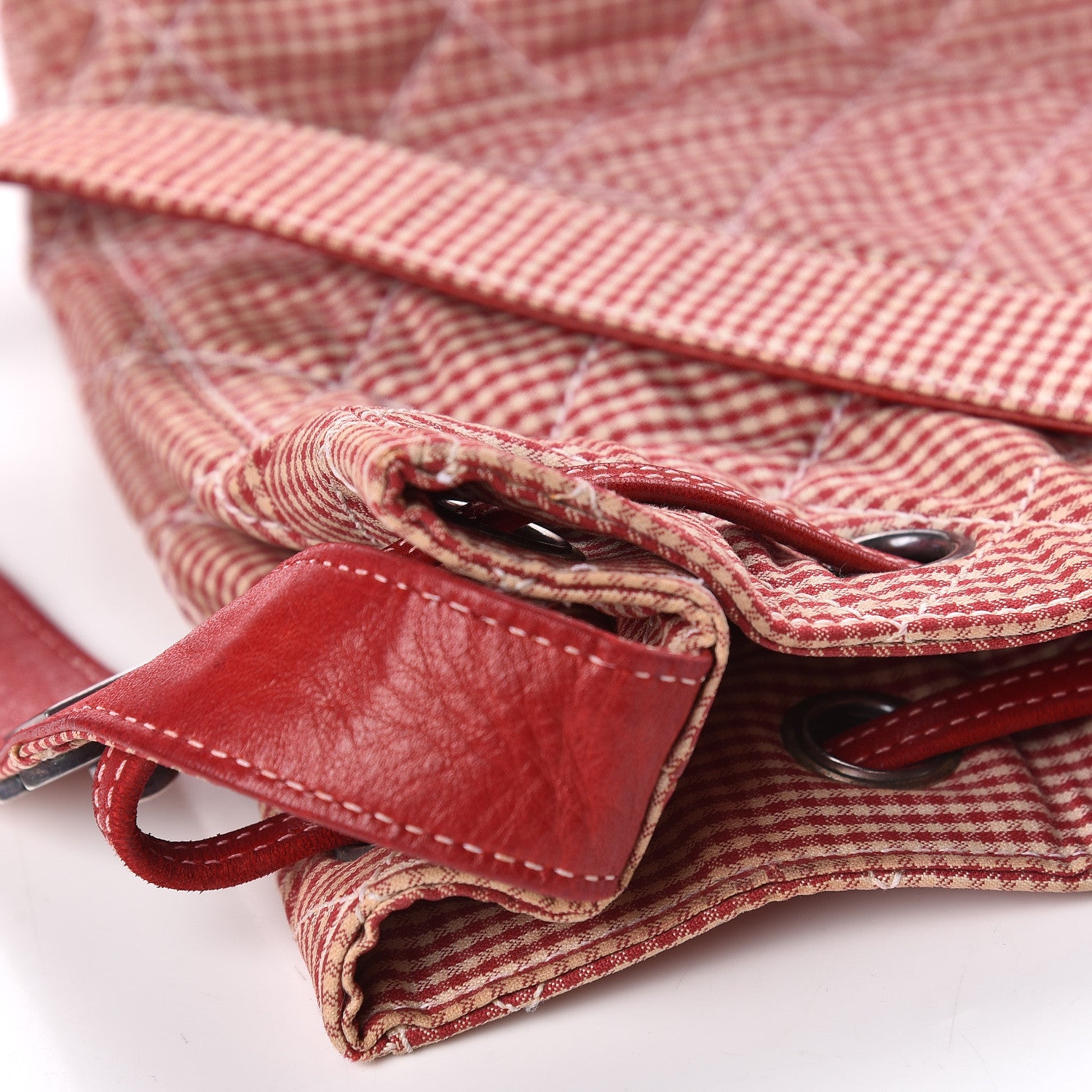 Chanel Toile Gingham Quilted Drawstring Bag Red 11 of 16