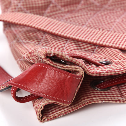 Chanel Toile Gingham Quilted Drawstring Bag Red 11 of 16