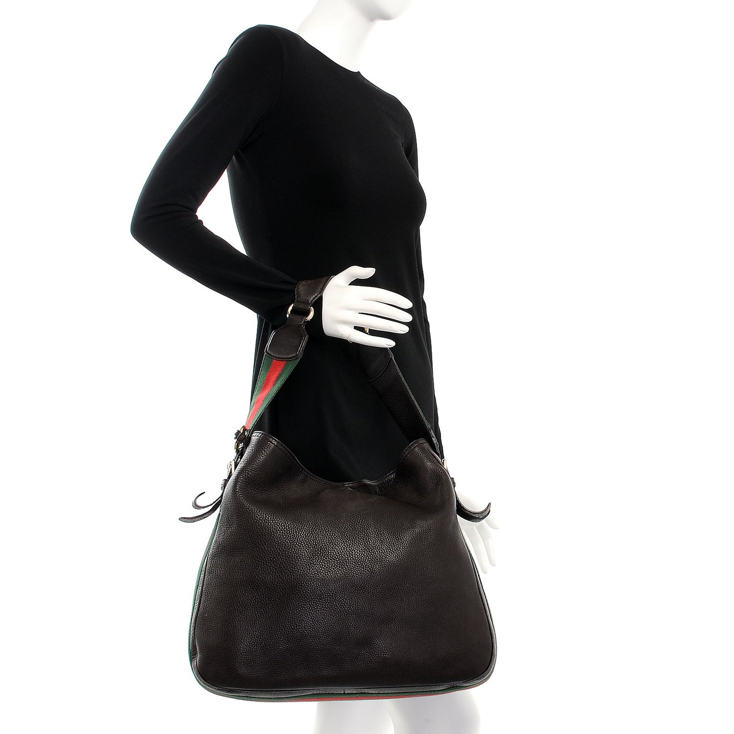 Calfskin Web Heritage Shoulder Bag Dark Brown