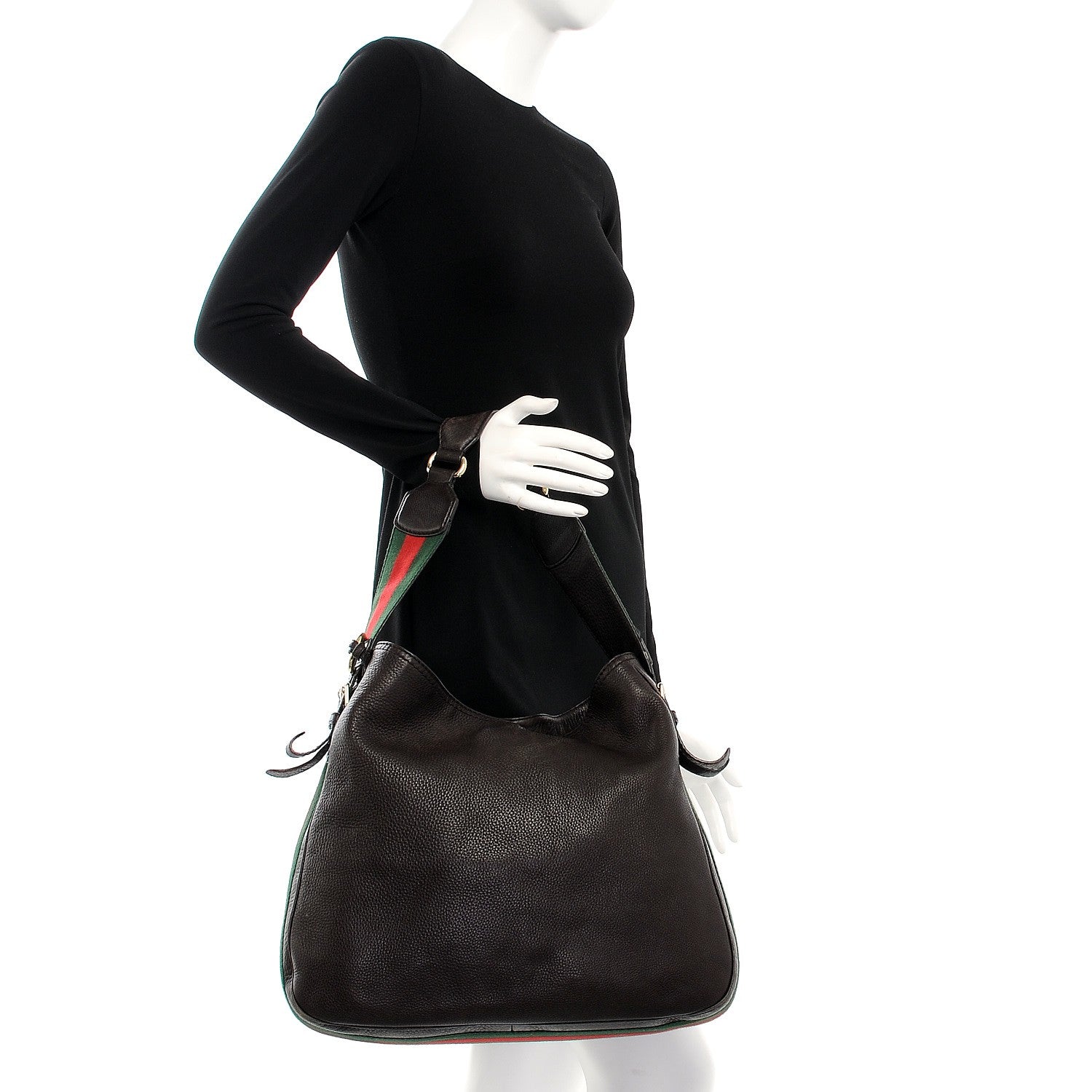 Gucci Calfskin Web Heritage Shoulder Bag Dark Brown 2 of 16