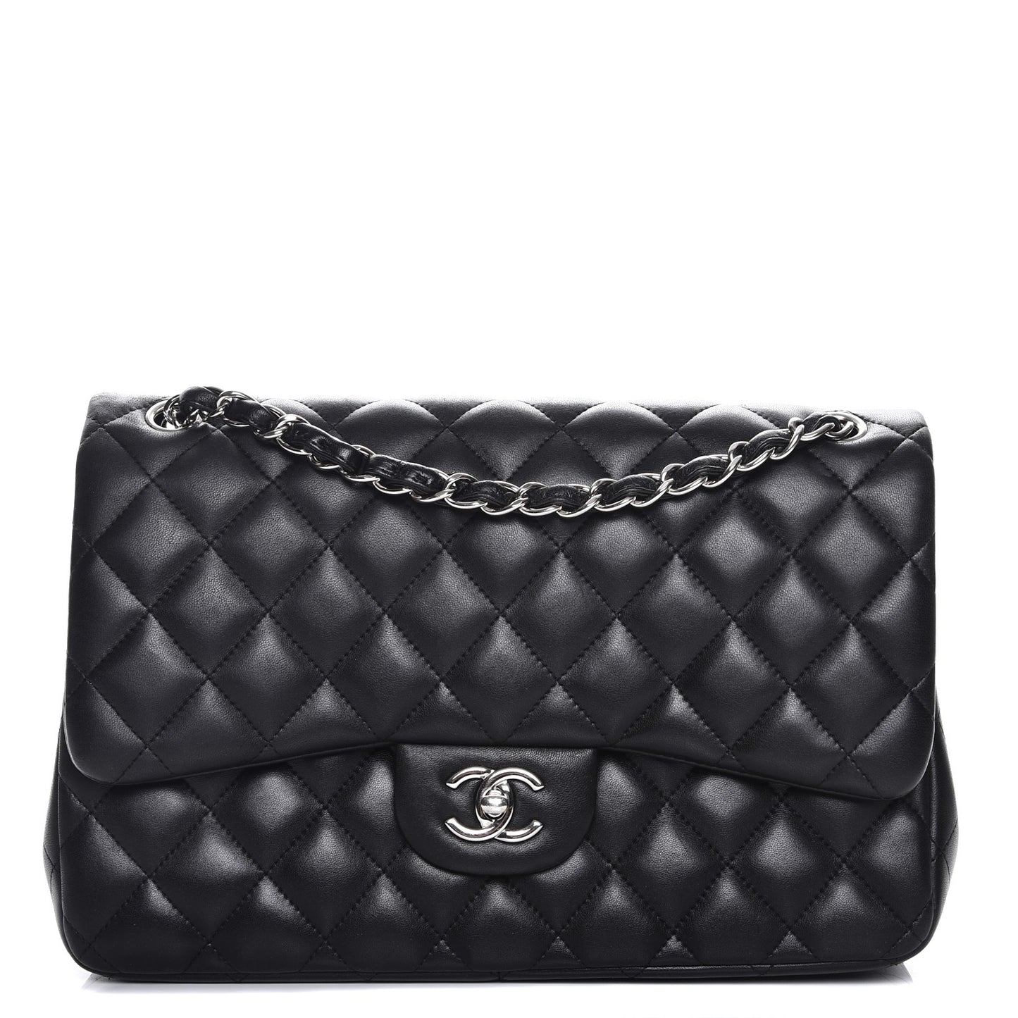 Lambskin Quilted Jumbo Double Flap Black