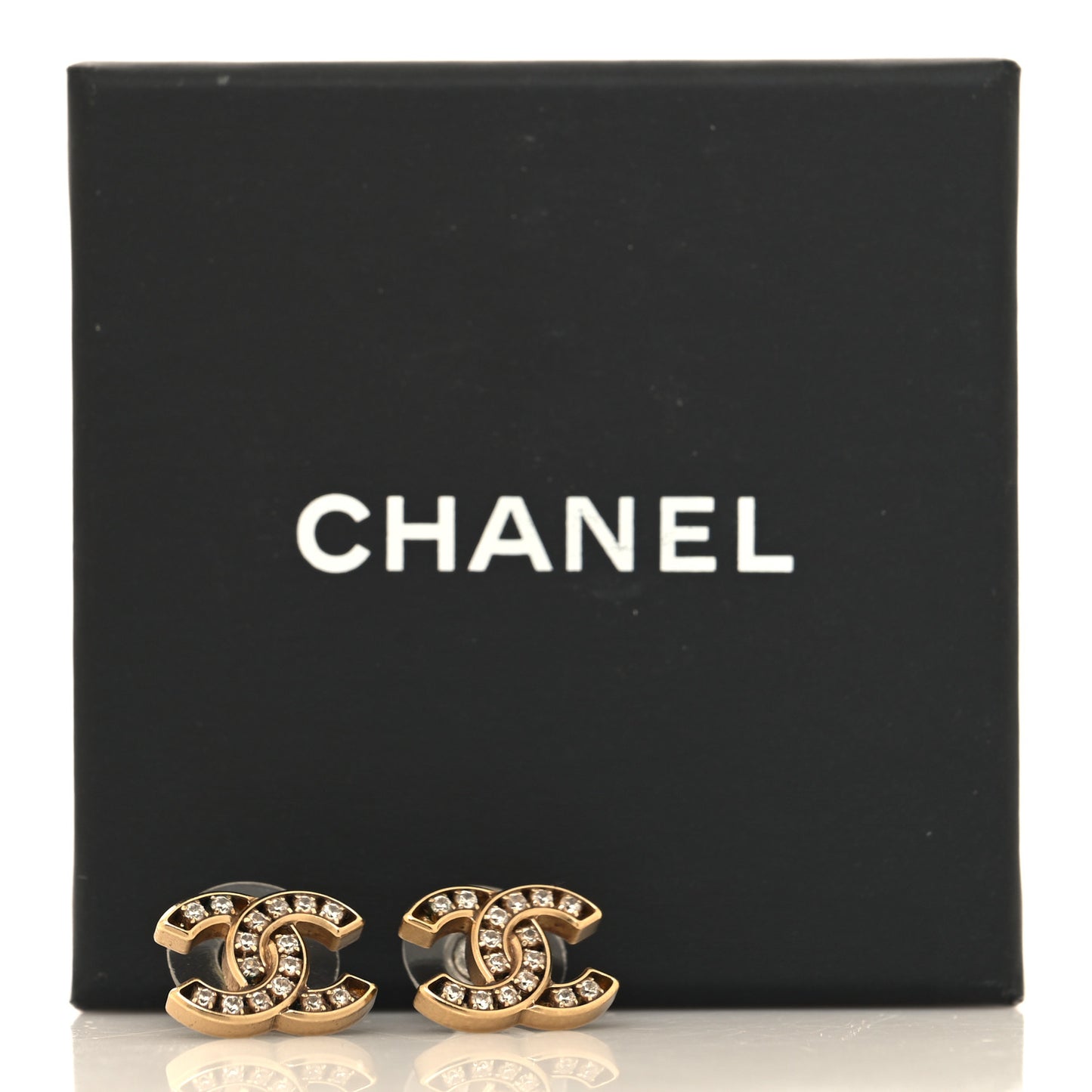 Matte Metal Crystal CC Earrings Gold