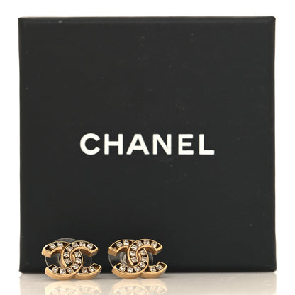 Chanel Matte Metal Crystal CC Earrings Gold 5 of 5