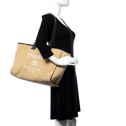 Chanel Canvas Large Deauville Tote Beige Black 2 of 14