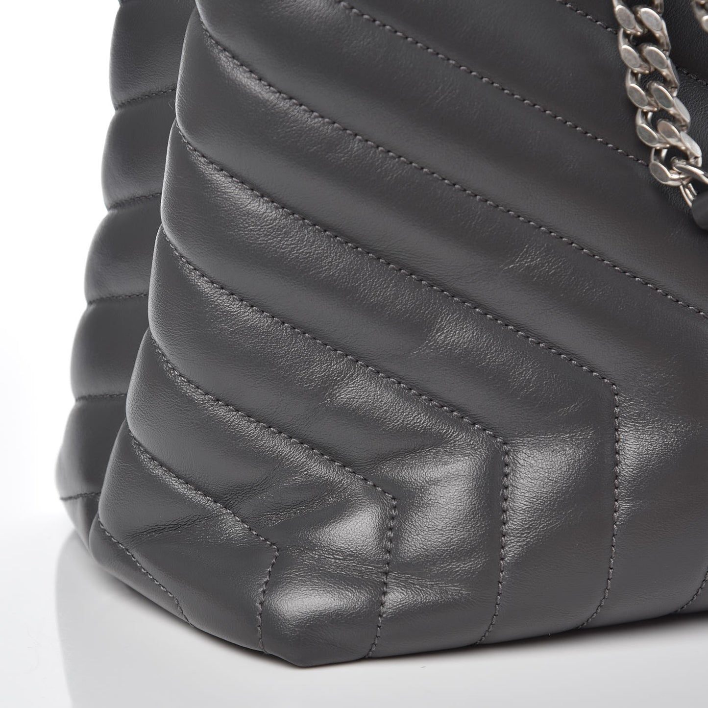 Calfskin Y Quilted Monogram Large Loulou Chain Satchel Grey