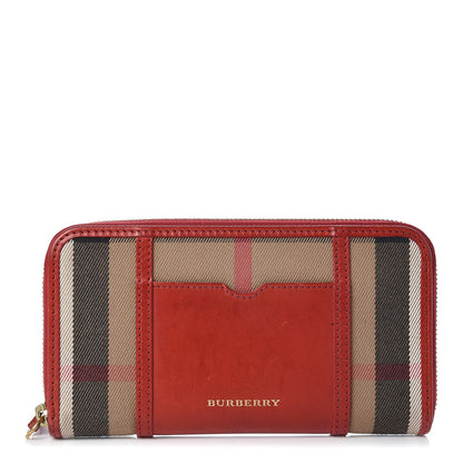 Burberry House Check Large Sartorial Ziggy Zip Around Wallet Military Red 1 of 6