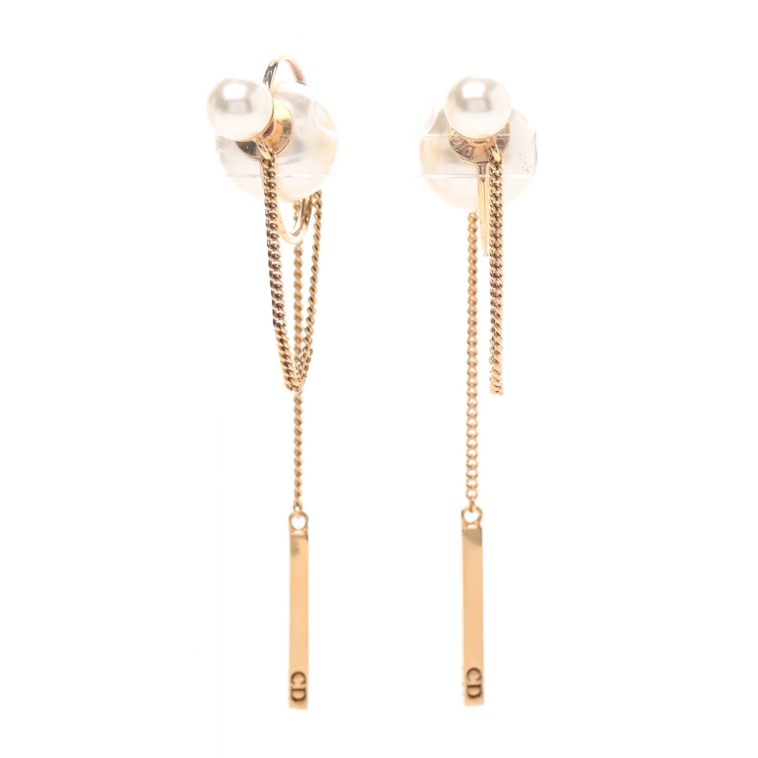 Christian Dior Pearl Tribales Dangle Chain Earrings Gold 1 of 4