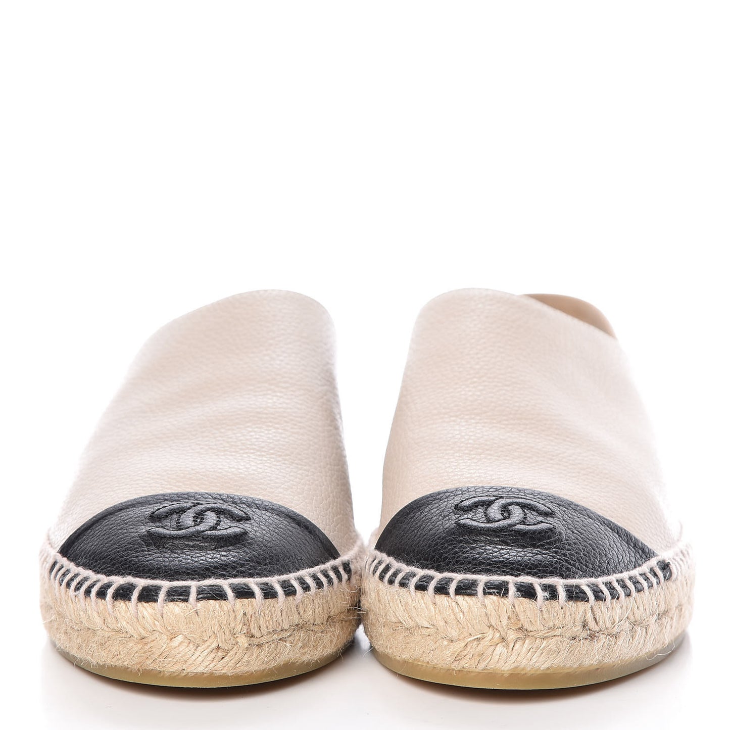 Grained Calfskin CC Espadrilles 41 Beige Black