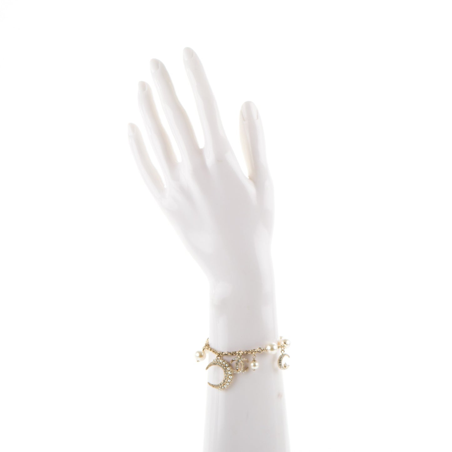 Crystal Pearl CC Moon Bracelet Light Gold