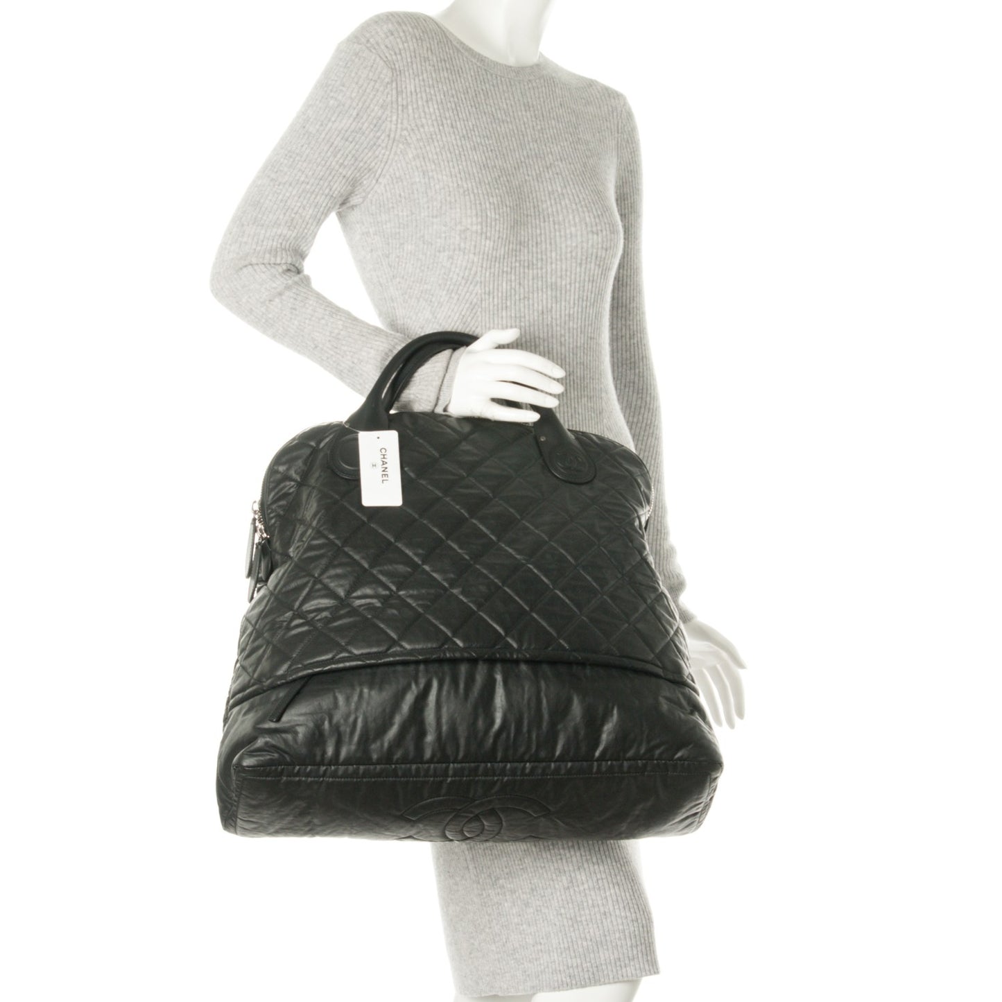 Coated Canvas Quilted Large Garment Travel Bag Black