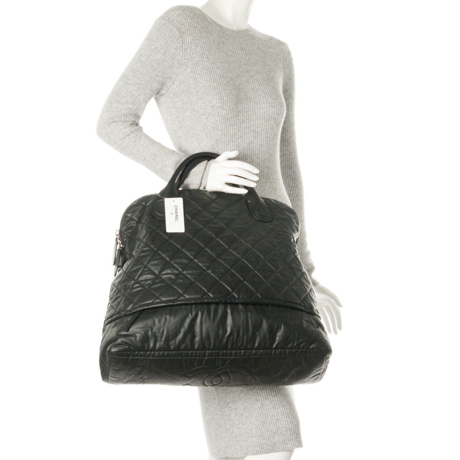 Chanel Coated Canvas Quilted Large Garment Travel Bag Black 3 of 8