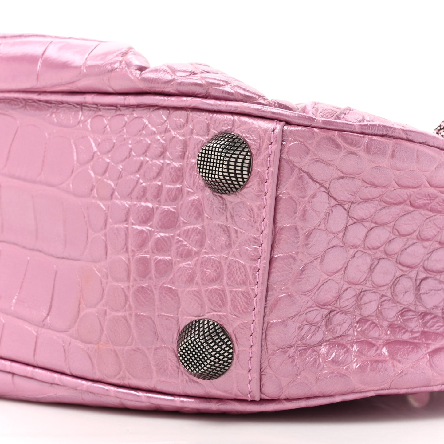 Metallic Extra Supple Calfskin Crystal Crocodile Embossed Small Le Cagole Shoulder Bag Pink