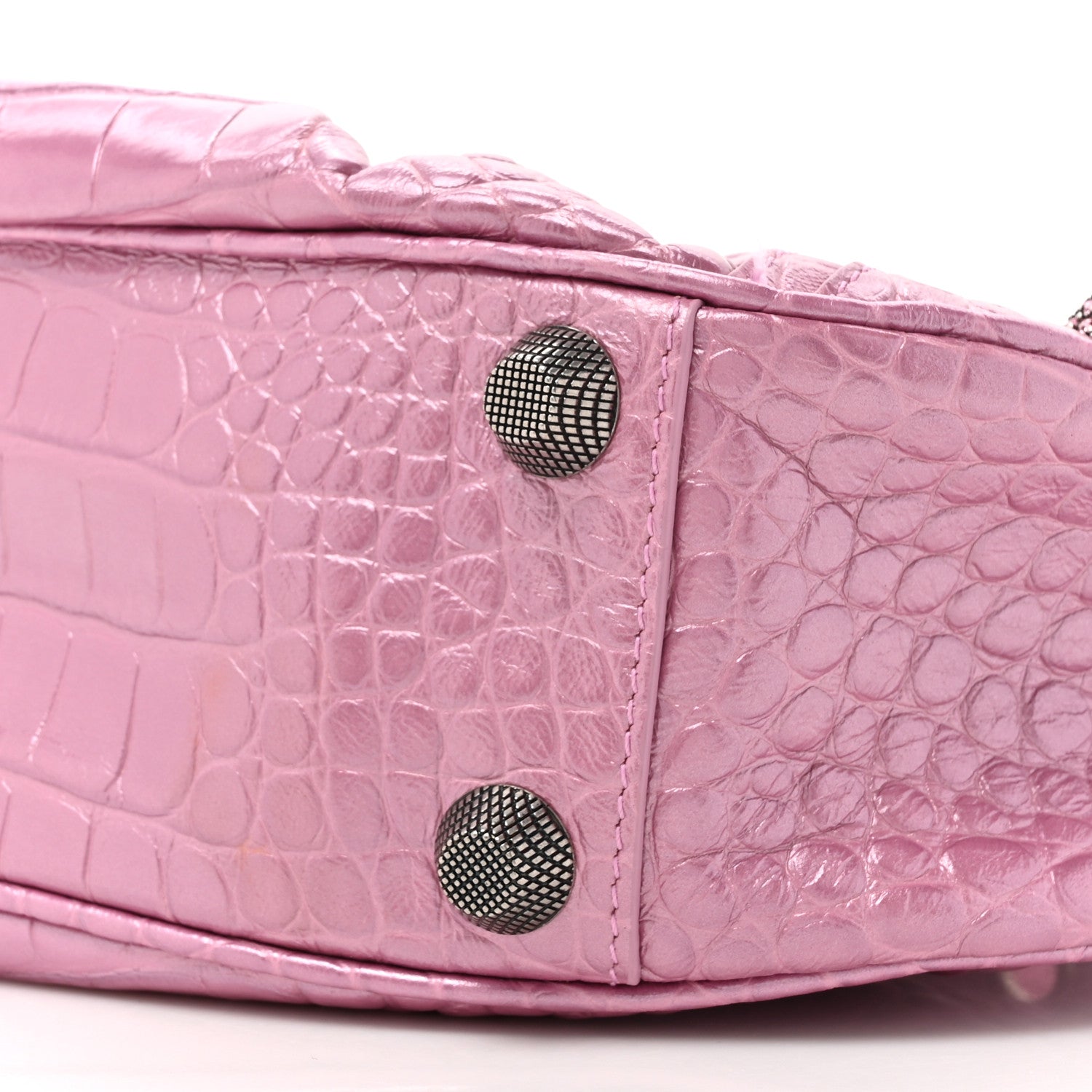 Balenciaga Metallic Extra Supple Calfskin Crystal Crocodile Embossed Small Le Cagole Shoulder Bag Pink 9 of 12