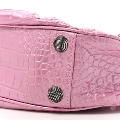 Balenciaga Metallic Extra Supple Calfskin Crystal Crocodile Embossed Small Le Cagole Shoulder Bag Pink 9 of 12