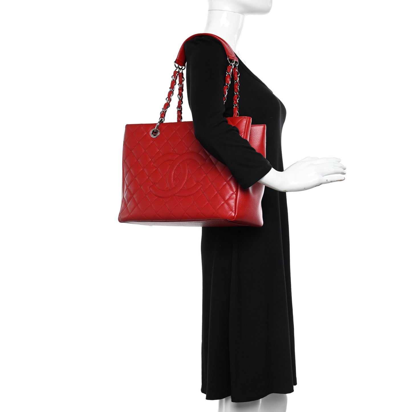 Caviar Quilted Grand Shopping Tote GST Red
