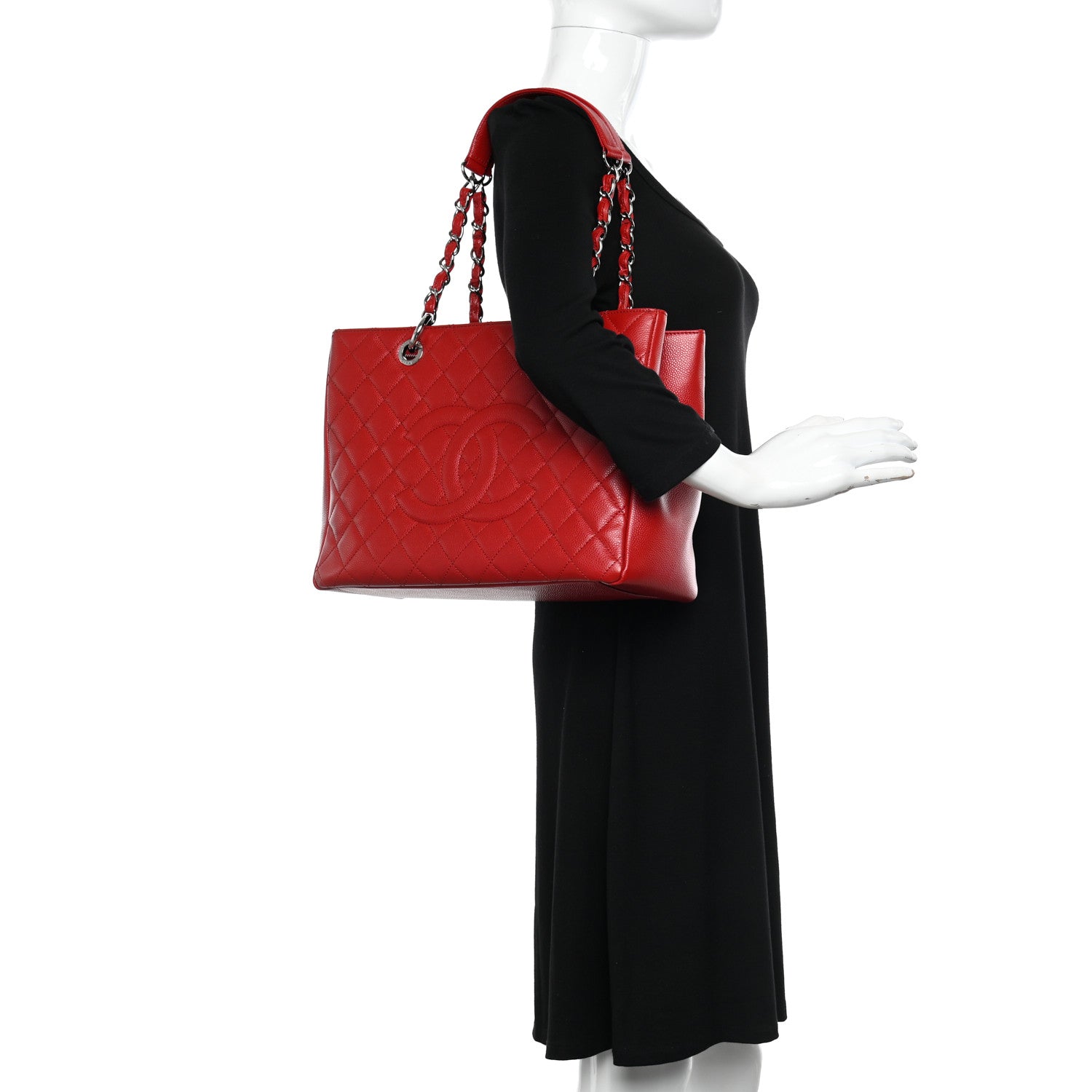 Chanel Caviar Quilted Grand Shopping Tote GST Red 2 of 12