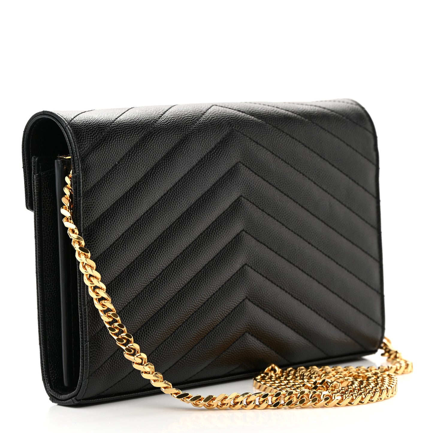 Grain De Poudre Matelasse Chevron Monogram Chain Wallet Black