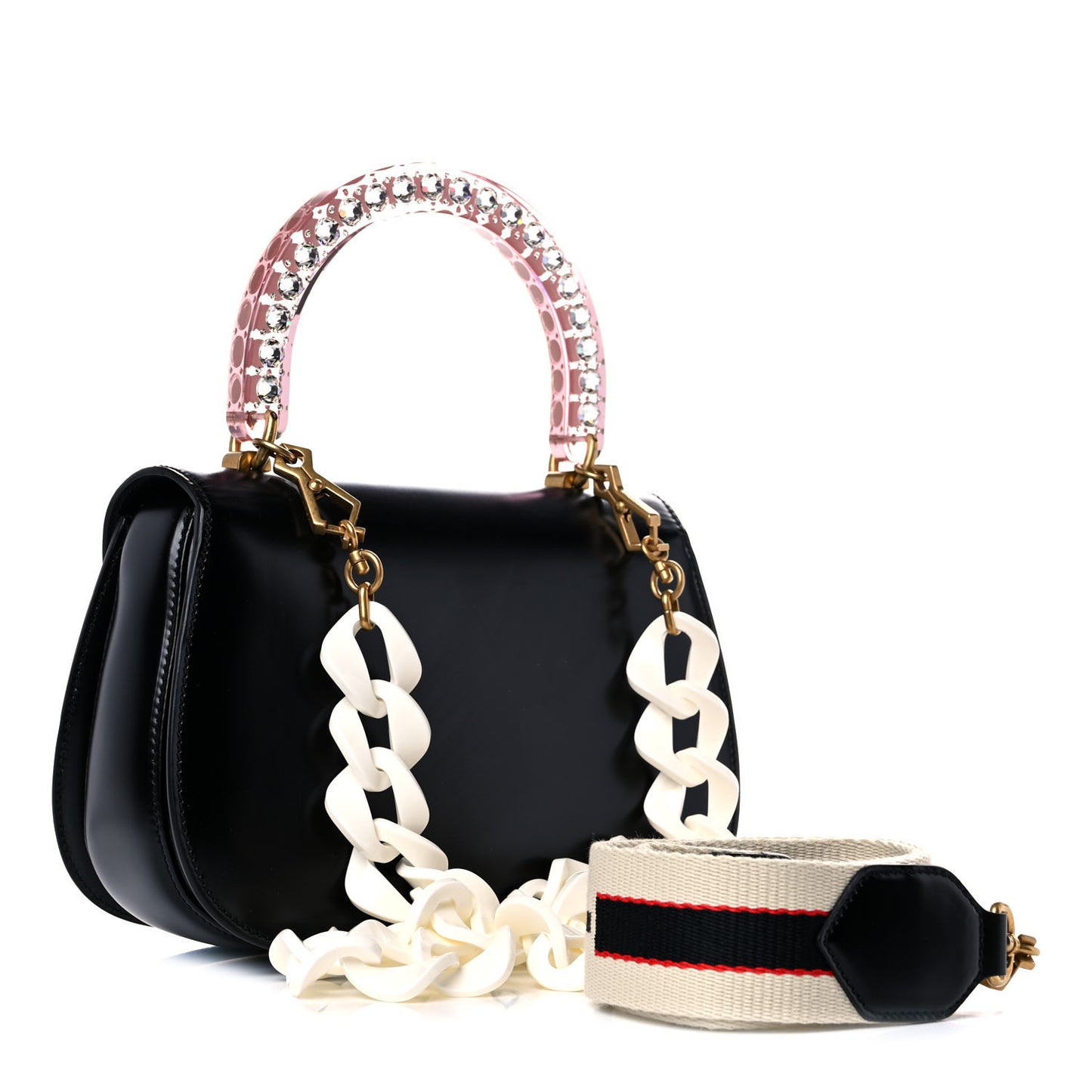 Calfskin Plexiglass Medium Classic 2 Top Handle Bag Black