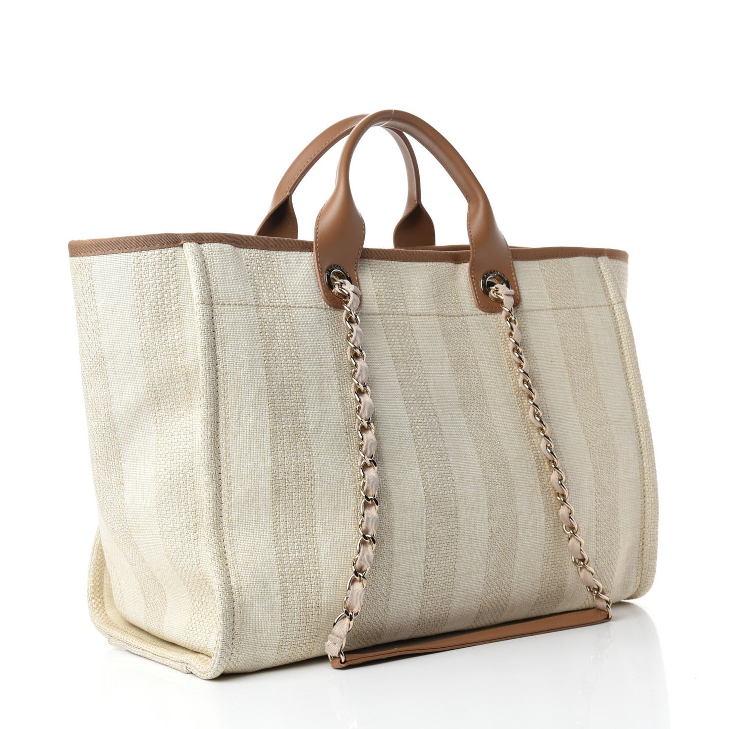 Mixed Fibers Striped Medium Deauville Tote Beige