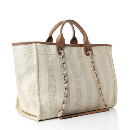 Chanel Mixed Fibers Striped Medium Deauville Tote Beige 3 of 13