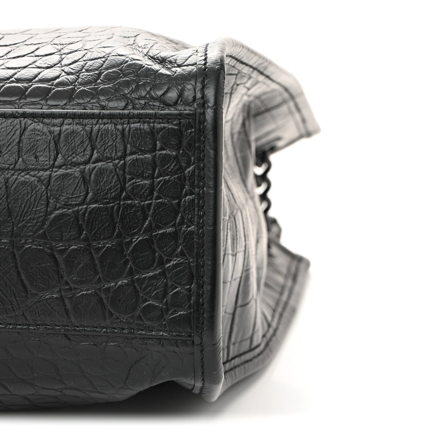 Calfskin Crocodile Embossed Monogram Medium Niki Shopping Bag Black