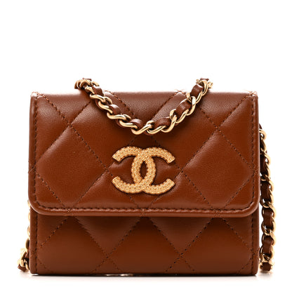 Chanel Lambskin Quilted Studded CC Clutch With Chain Brown 8 of 11