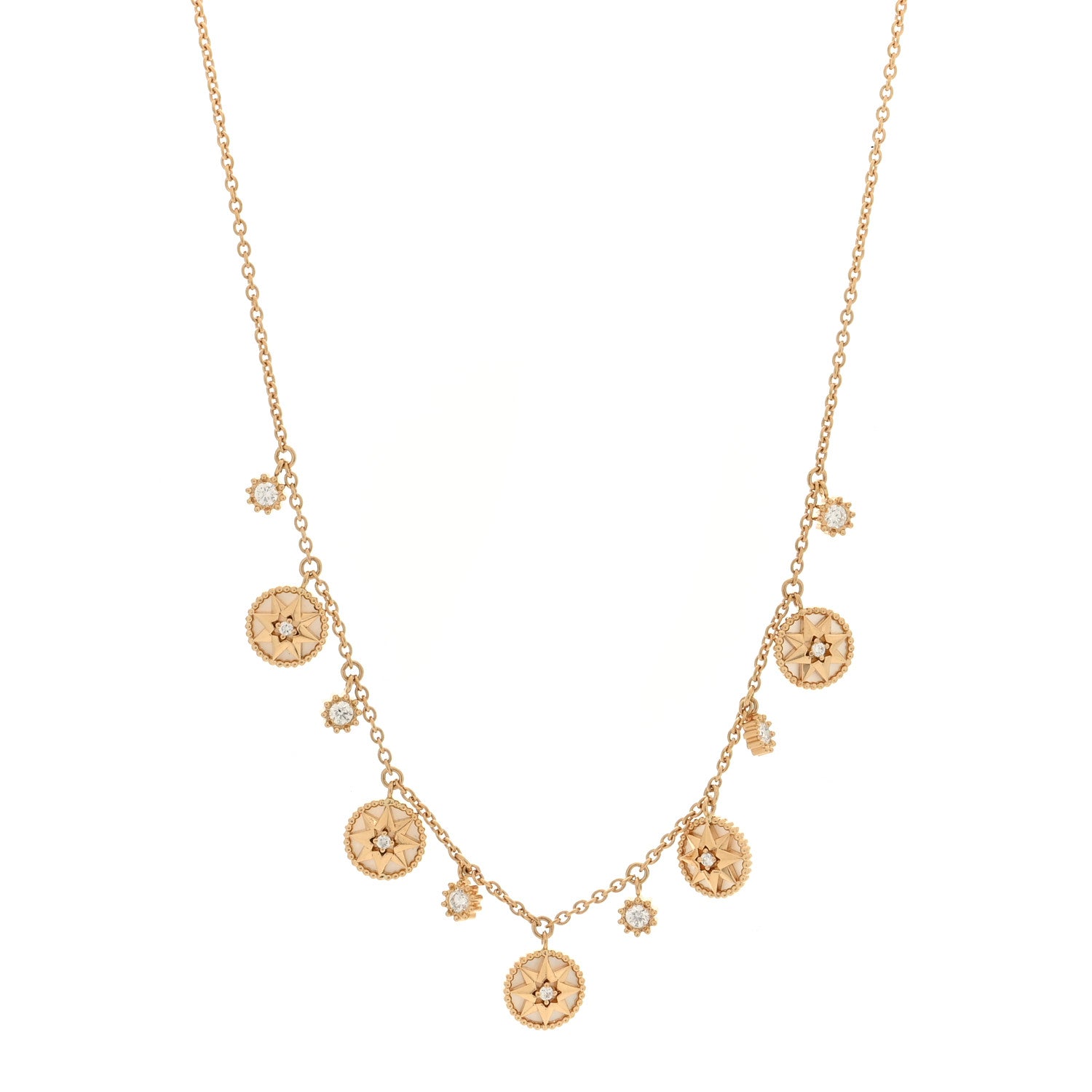Christian Dior 18K Yellow Gold Diamond Mother of Pearl Rose Des Vents 5-Station Necklace 1 of 4