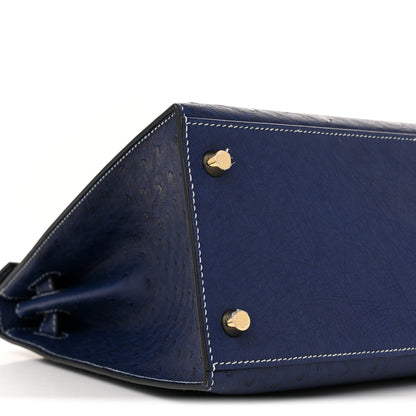 Hermes Ostrich Horseshoe Kelly Sellier 28 Bleu Iris 9 of 11