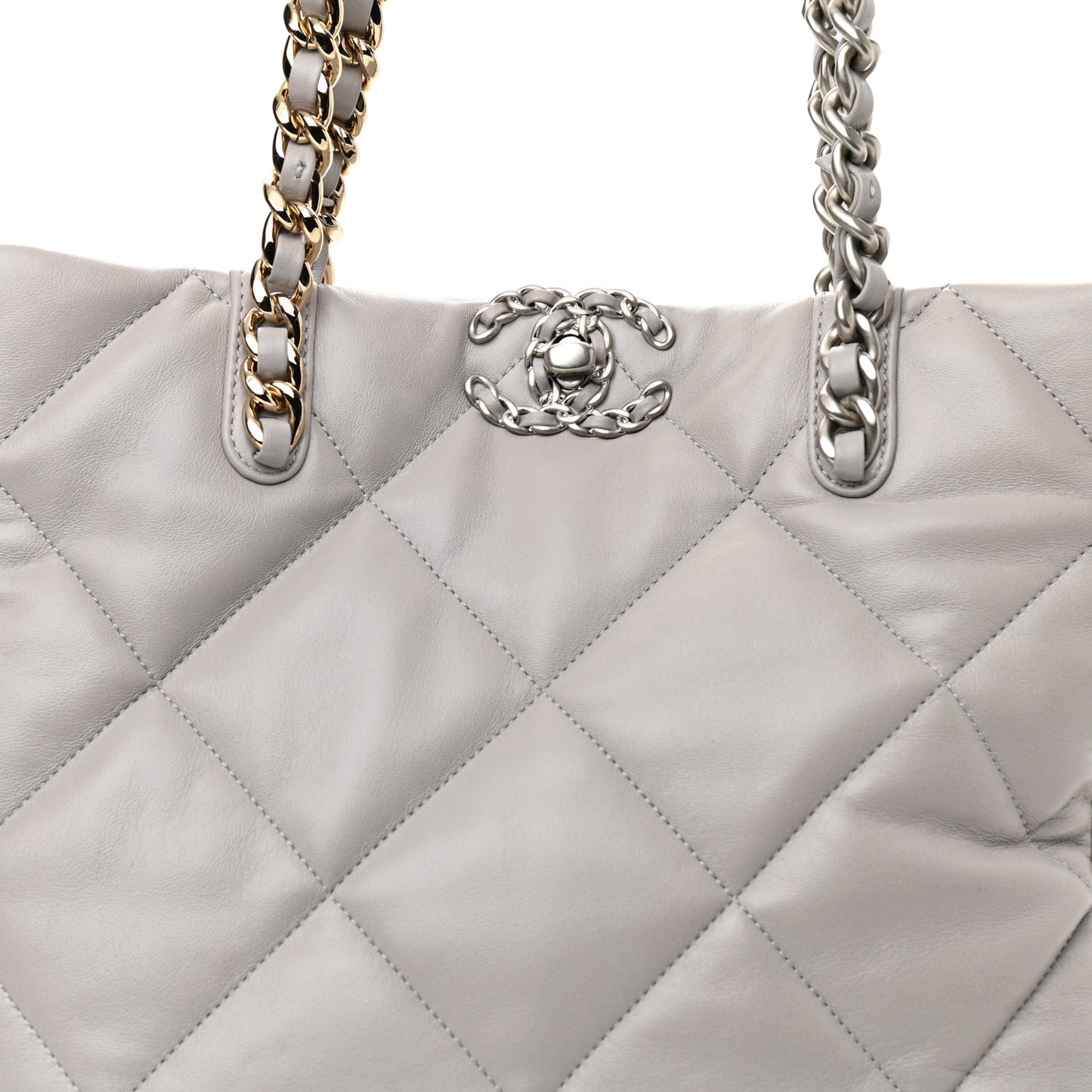 Lambskin Quilted Chanel 19 Shopping Bag Grey