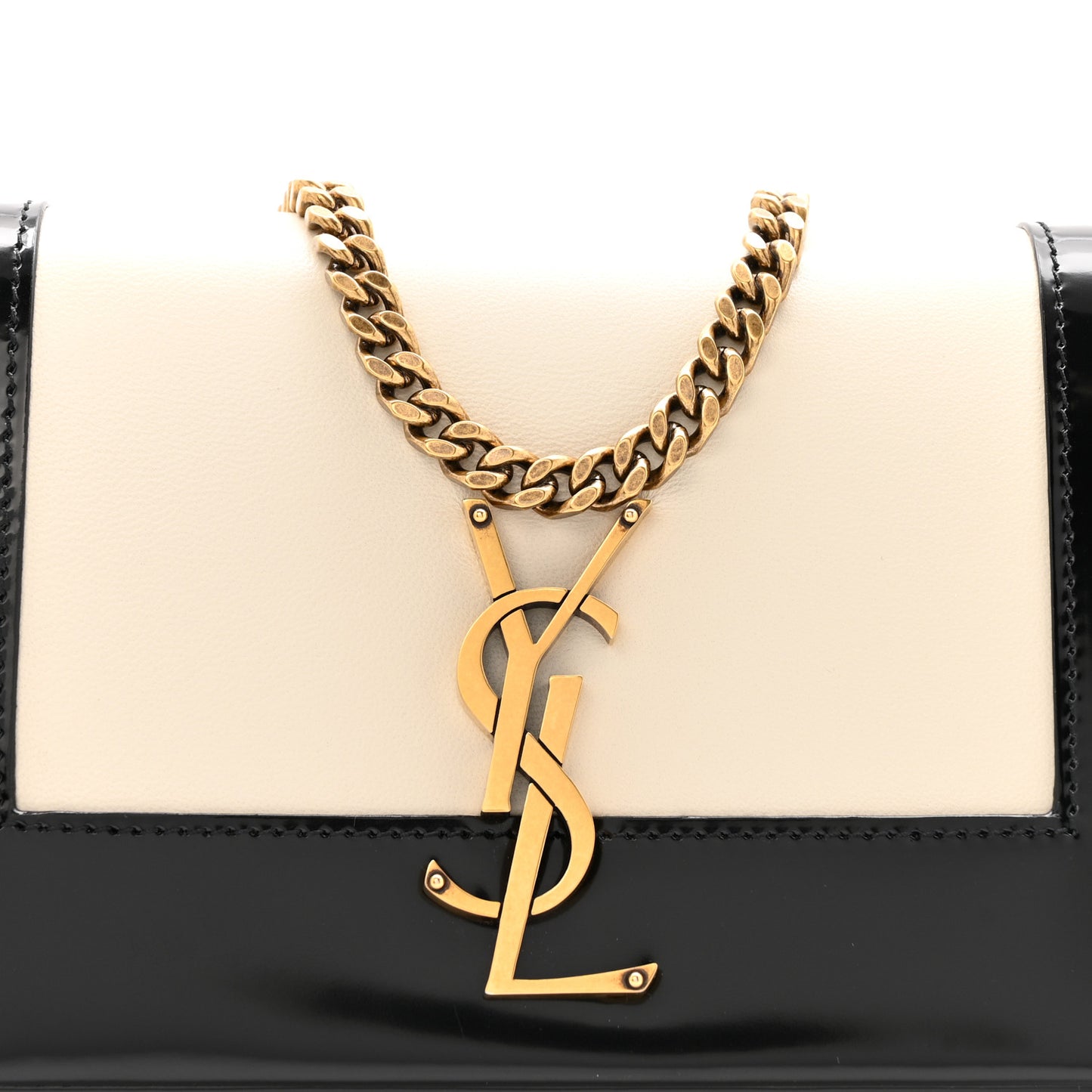 Nappa Patent Calfskin Two-Toned Small Monogram Kate Satchel Alabastro Black