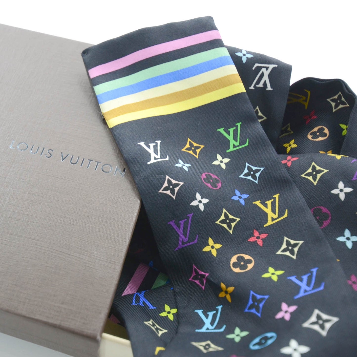 Silk Monogram Multicolor Bandeau Black