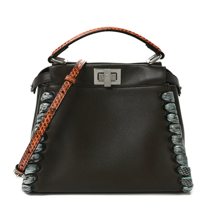 Fendi Calfskin Elaphe Lace Up Selleria Mini Peekaboo Iconic Satchel Verde Prato Arancio 1 of 8