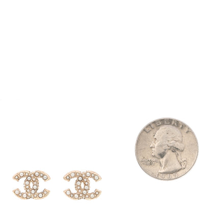 Chanel Metal Graduated Pearl Crystal CC Earrings Light Gold 2 of 5
