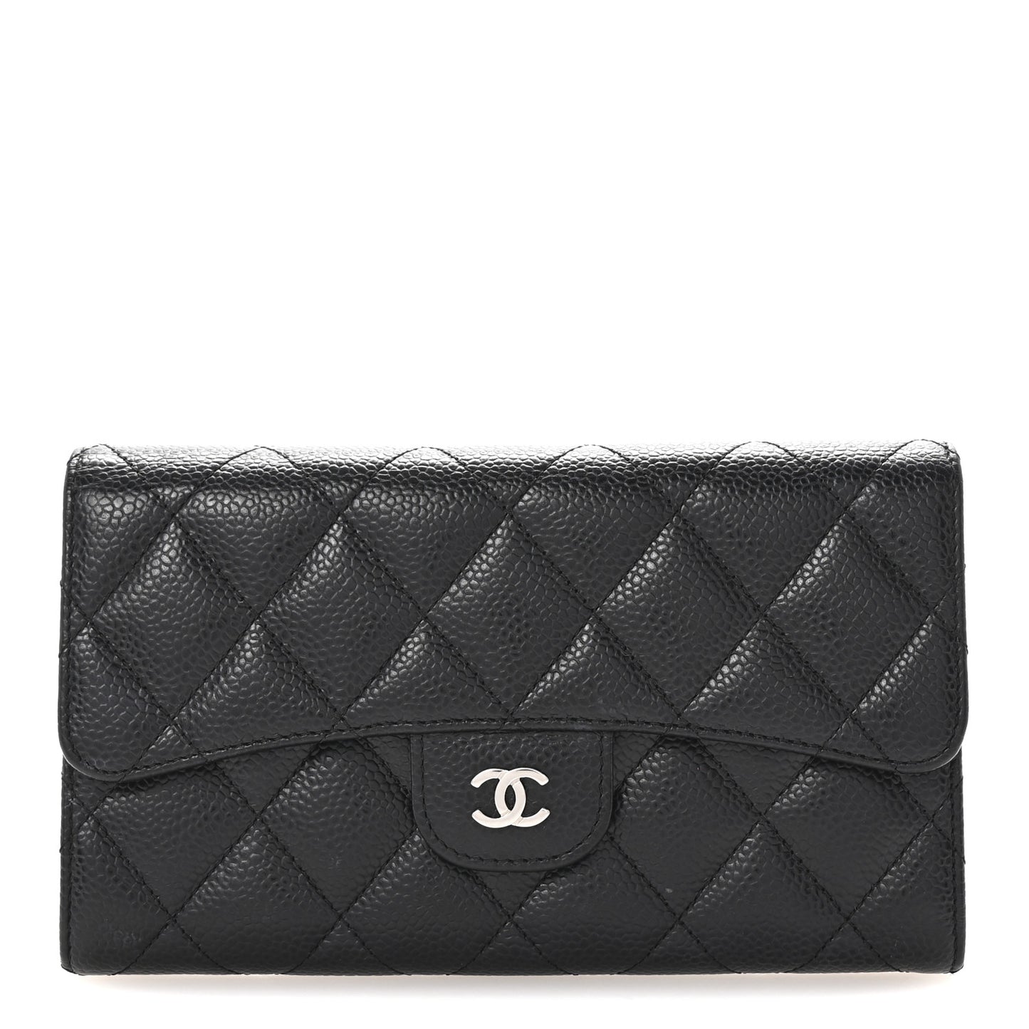 Caviar Quilted Large Flap Wallet Black