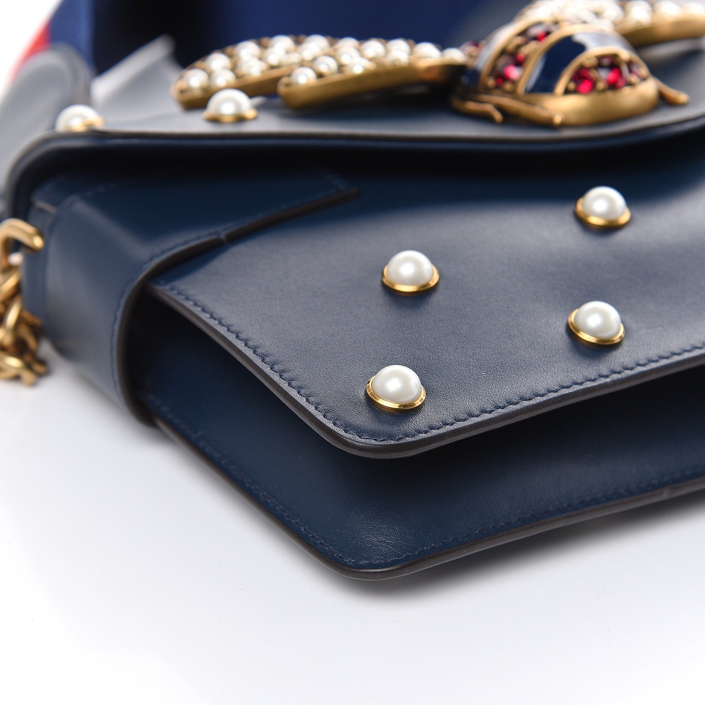 Nappa Pearl Studded Mini Queen Margaret Broadway Shoulder Bag Blue Agata