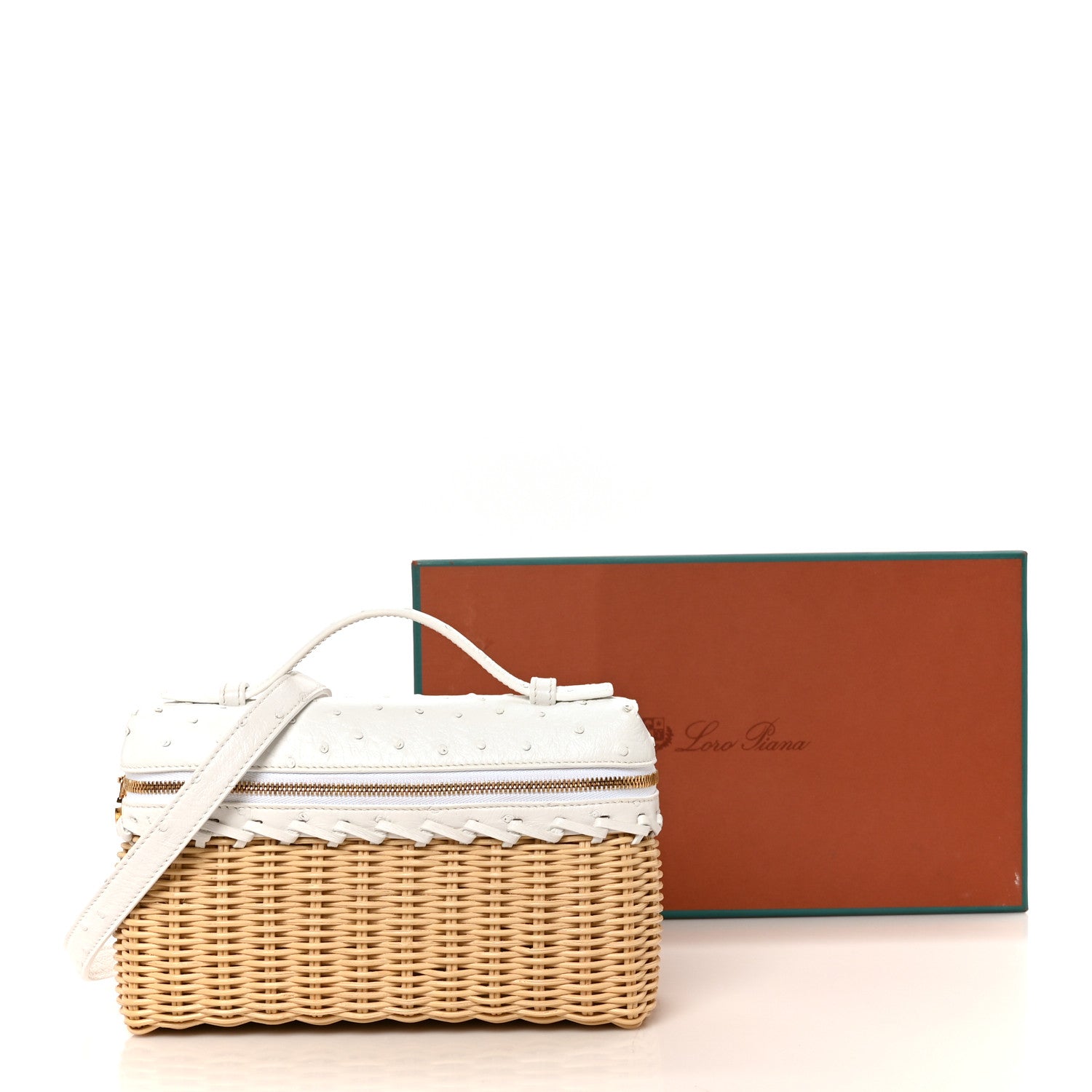 Loro Piana Wicker Ostrich East West L19 Extra Pocket Pouch Malt White 19 of 19