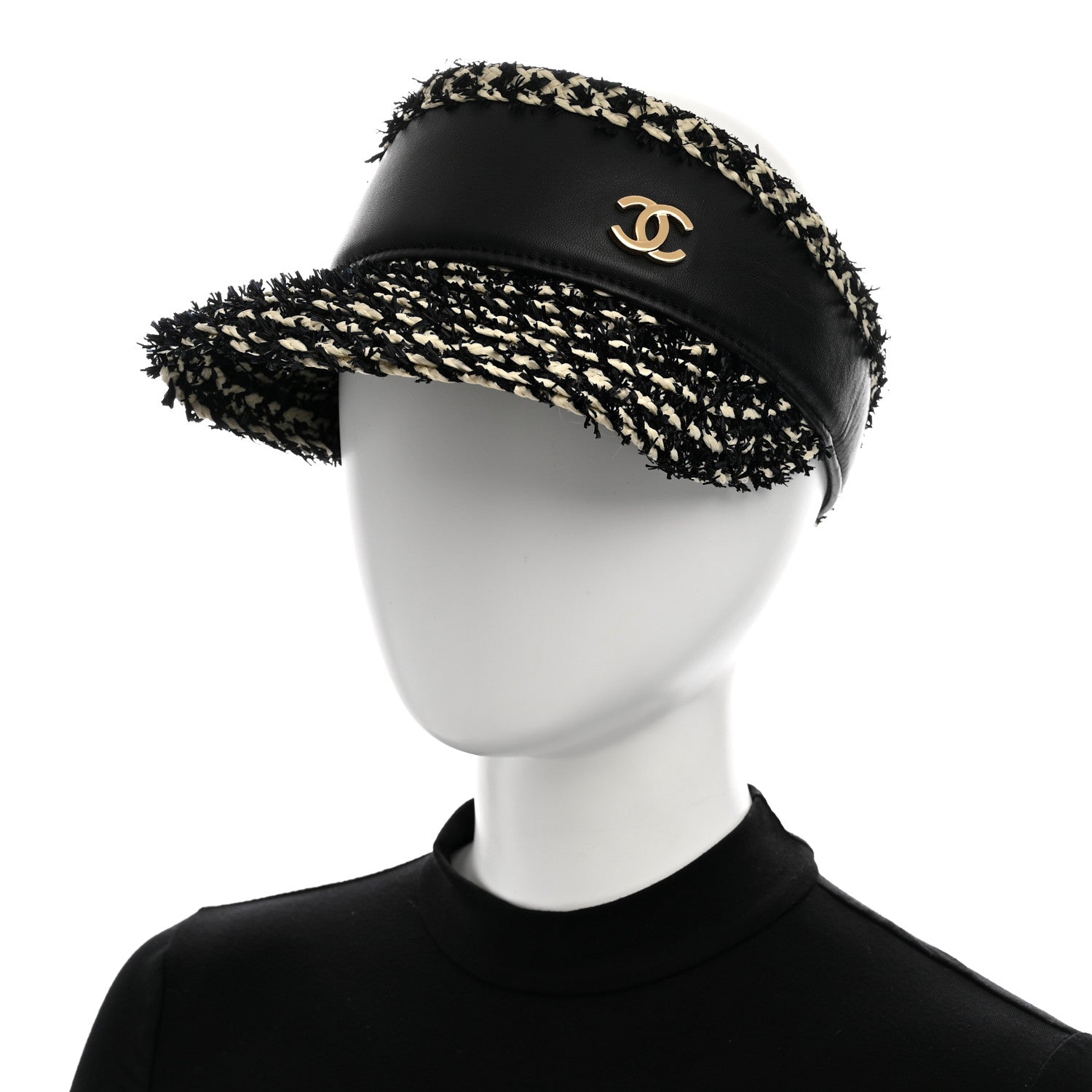 Chanel Abaca Cotton Ribbon Visor Black Beige 2 of 9