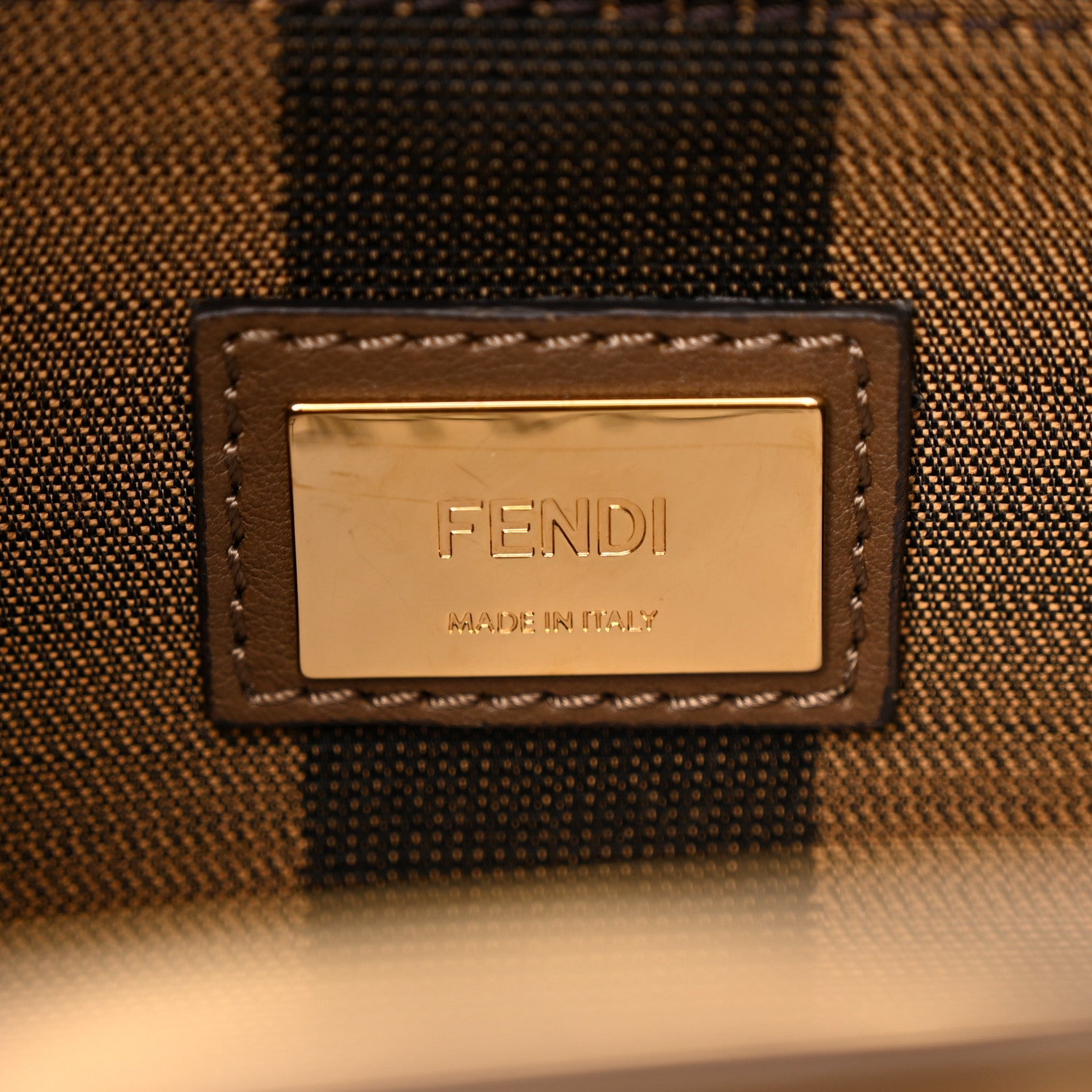 Fendi Vitello Seta Fabric Jacquard Pequin Medium Peekaboo Iconic Satchel Foresta Tobacco 7 of 11