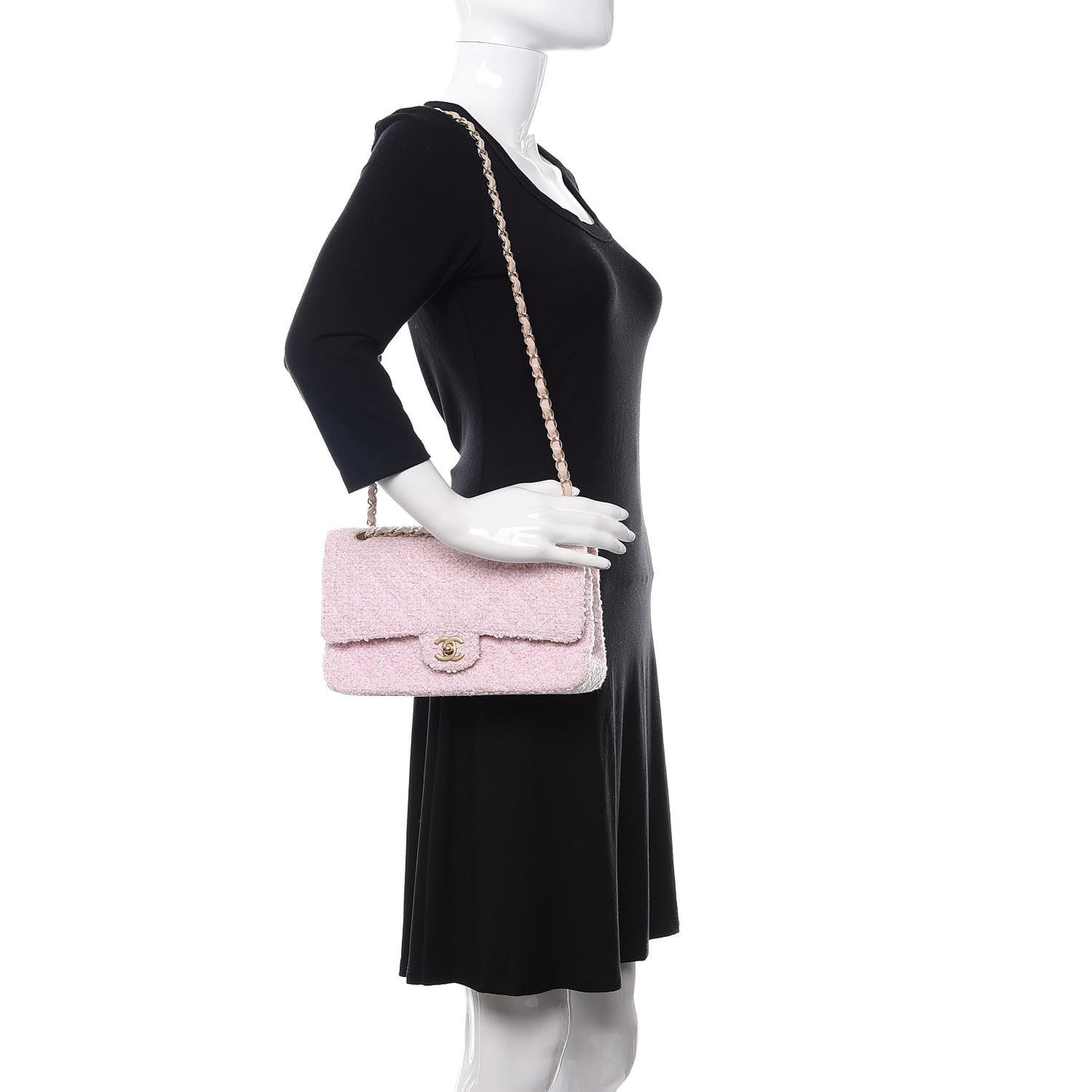 Tweed Medium Double Flap Pink